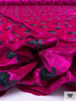 Floral Embroidered Velour - Fuchsia / Evergreen -Fabrics And Fabrics Store 18214 8