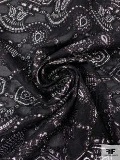 Italian Metallic Tassels Fil Coupé On Silk Blend Gauze - Black / Silver 13 Italian Metallic Tassels Fil Coupé On Silk Blend Gauze - Black / Silver -Fabrics And Fabrics Store 18241 1