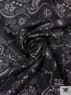 Italian Metallic Tassels Fil Coupé On Silk Blend Gauze - Black / Silver 12 Italian Metallic Tassels Fil Coupé On Silk Blend Gauze - Black / Silver -Fabrics And Fabrics Store 18241 2