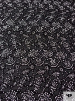 Italian Metallic Tassels Fil Coupé On Silk Blend Gauze - Black / Silver