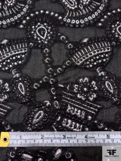 Italian Metallic Tassels Fil Coupé On Silk Blend Gauze - Black / Silver 15 Italian Metallic Tassels Fil Coupé On Silk Blend Gauze - Black / Silver -Fabrics And Fabrics Store 18241 5