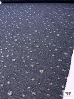 Italian Textured Silk Blend Gazar With Metallic Ovals - Navy / Silver -Fabrics And Fabrics Store 18242 6