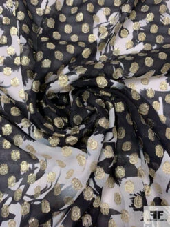 Italian Floral Silhouette Printed Georgette With Lurex Circles - Black / White / Gold 13 Italian Floral Silhouette Printed Georgette With Lurex Circles - Black / White / Gold -Fabrics And Fabrics Store 18243 1