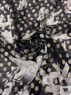 Italian Floral Silhouette Printed Georgette With Lurex Circles - Black / White / Gold 12 Italian Floral Silhouette Printed Georgette With Lurex Circles - Black / White / Gold -Fabrics And Fabrics Store 18243 2