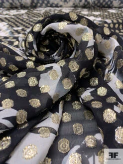 Italian Floral Silhouette Printed Georgette With Lurex Circles - Black / White / Gold 14 Italian Floral Silhouette Printed Georgette With Lurex Circles - Black / White / Gold -Fabrics And Fabrics Store 18243 3