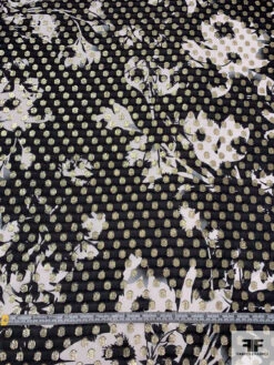Italian Floral Silhouette Printed Georgette With Lurex Circles - Black / White / Gold 15 Italian Floral Silhouette Printed Georgette With Lurex Circles - Black / White / Gold -Fabrics And Fabrics Store 18243 5