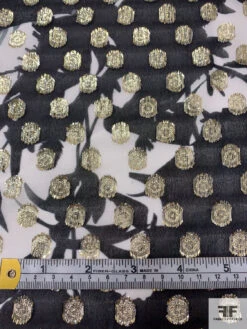 Italian Floral Silhouette Printed Georgette With Lurex Circles - Black / White / Gold 16 Italian Floral Silhouette Printed Georgette With Lurex Circles - Black / White / Gold -Fabrics And Fabrics Store 18243 6
