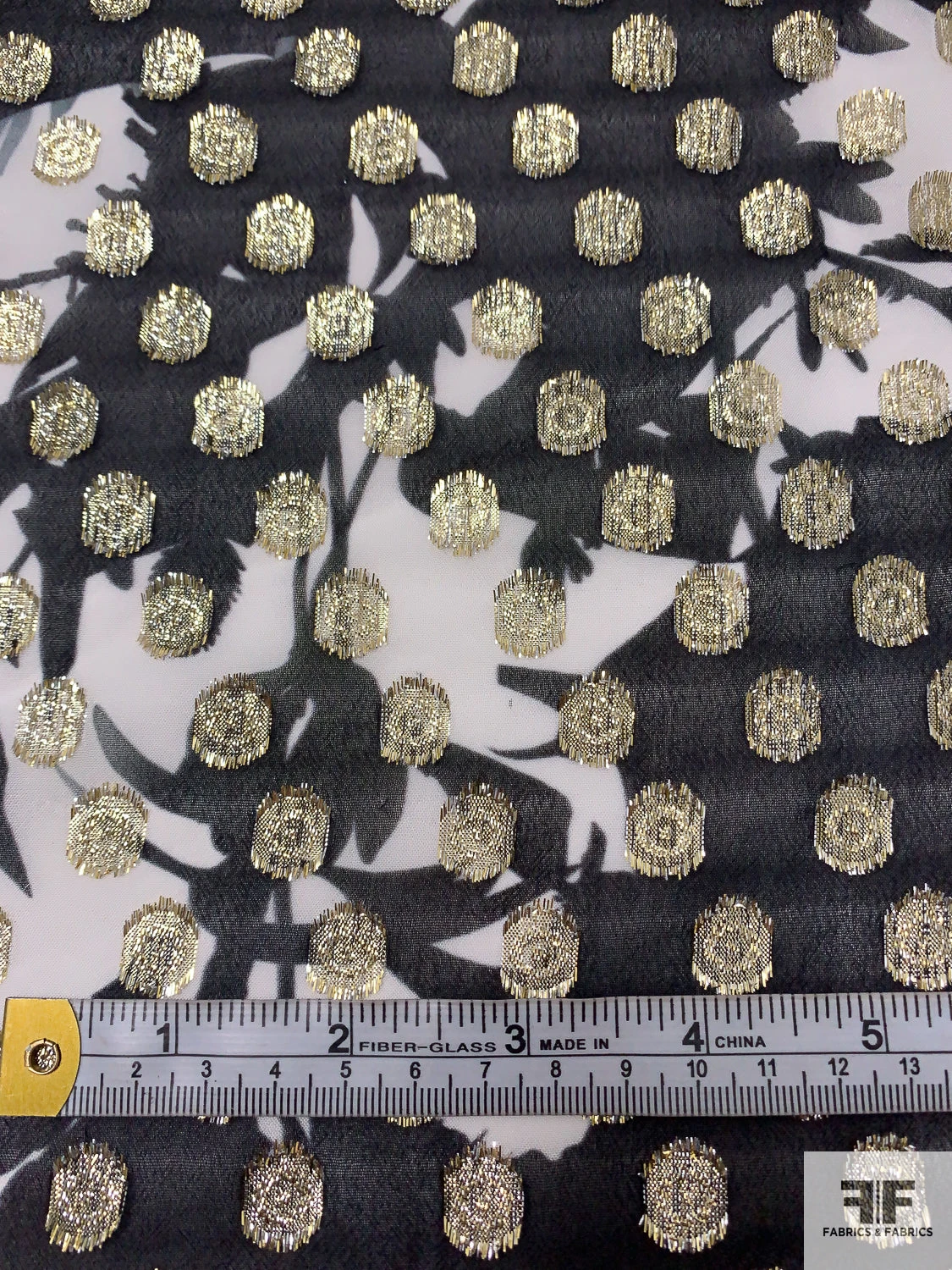 Italian Floral Silhouette Printed Georgette With Lurex Circles - Black / White / Gold 9 Italian Floral Silhouette Printed Georgette With Lurex Circles - Black / White / Gold - Image 7