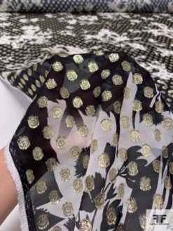 Italian Floral Silhouette Printed Georgette With Lurex Circles - Black / White / Gold 17 Italian Floral Silhouette Printed Georgette With Lurex Circles - Black / White / Gold -Fabrics And Fabrics Store 18243 8