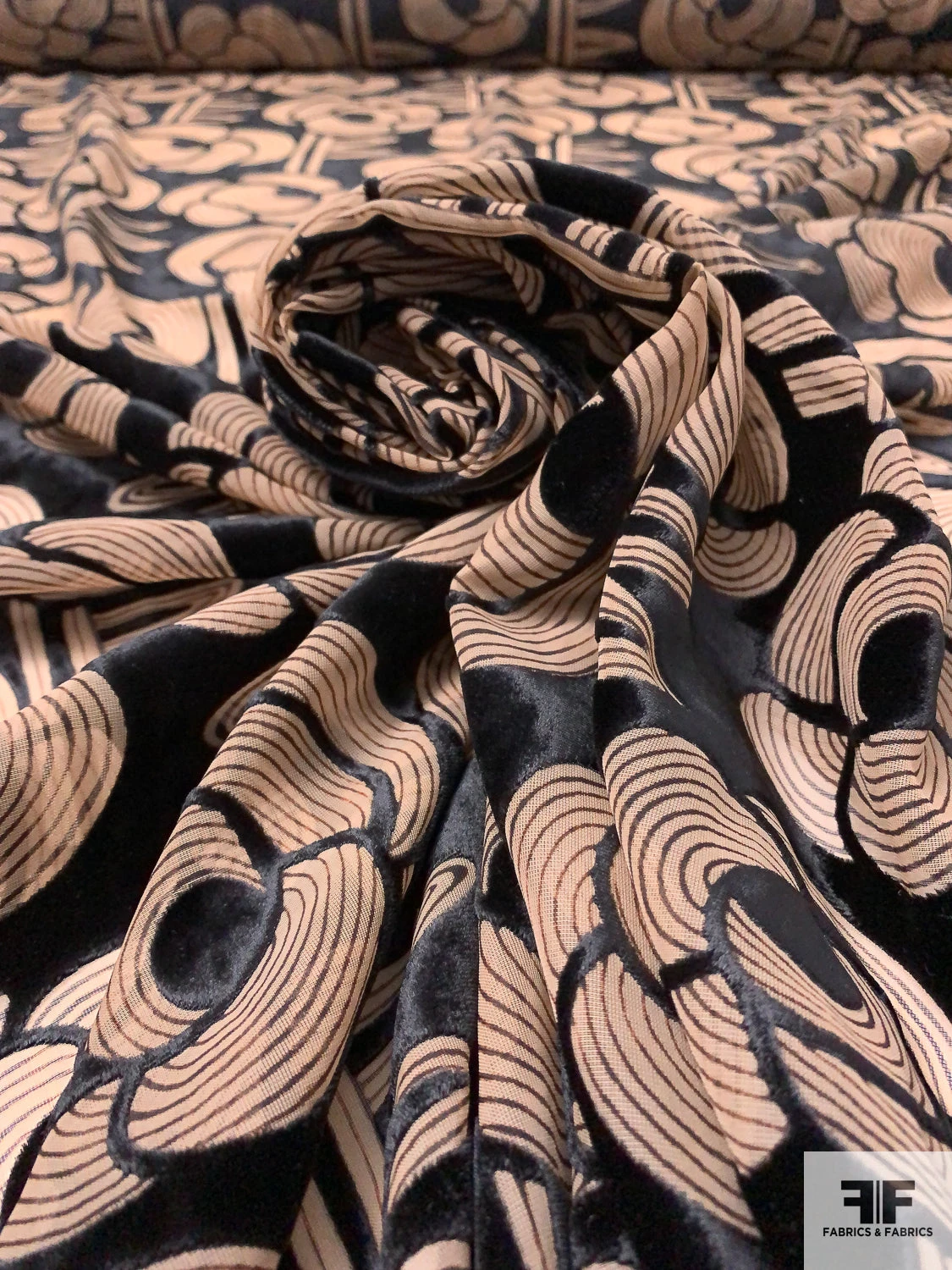 Groovy Floral Printed Cut Velvet - Nude / Black 7 Groovy Floral Printed Cut Velvet - Nude / Black - Image 5