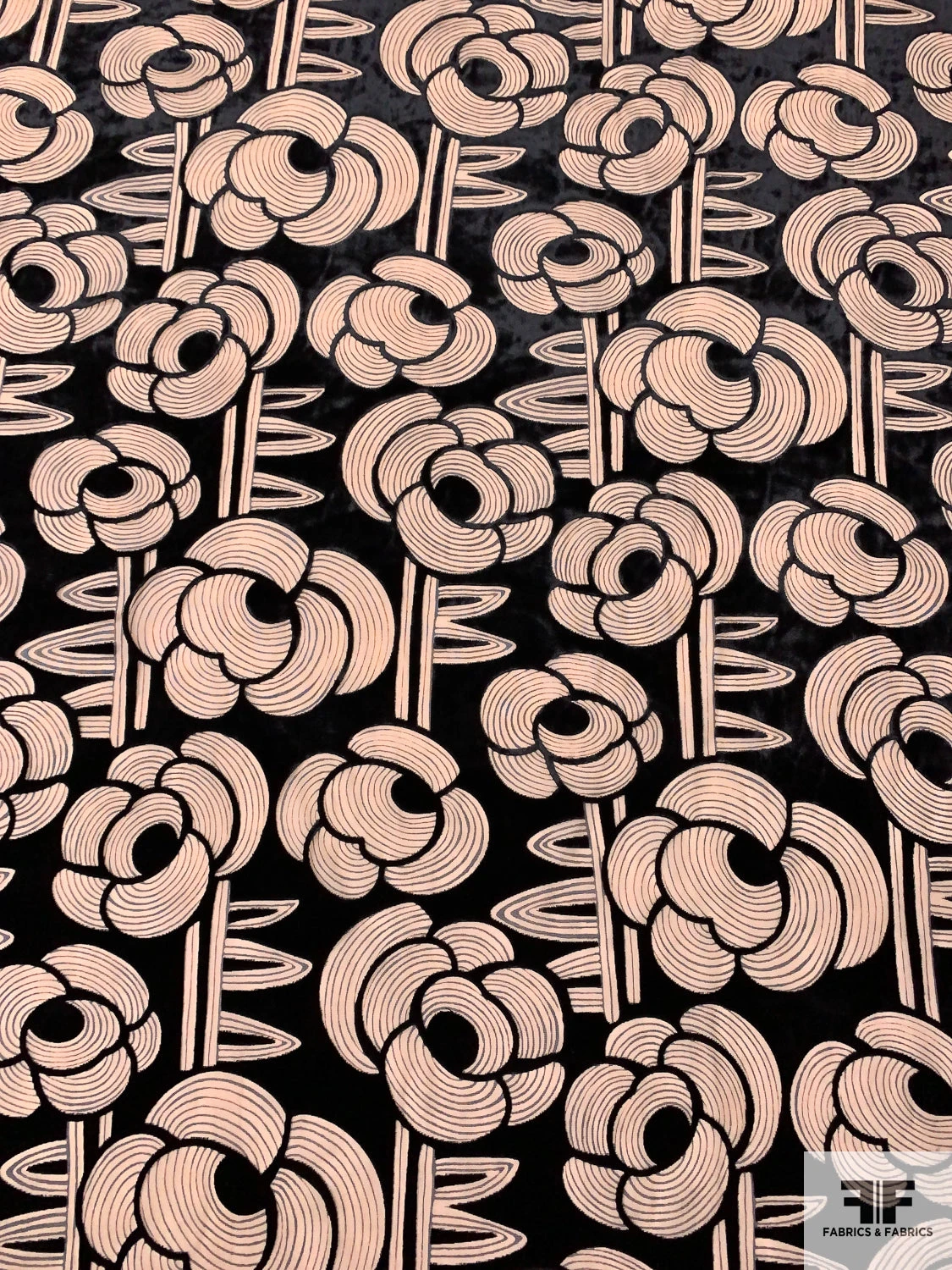 Groovy Floral Printed Cut Velvet - Nude / Black 3 Groovy Floral Printed Cut Velvet - Nude / Black