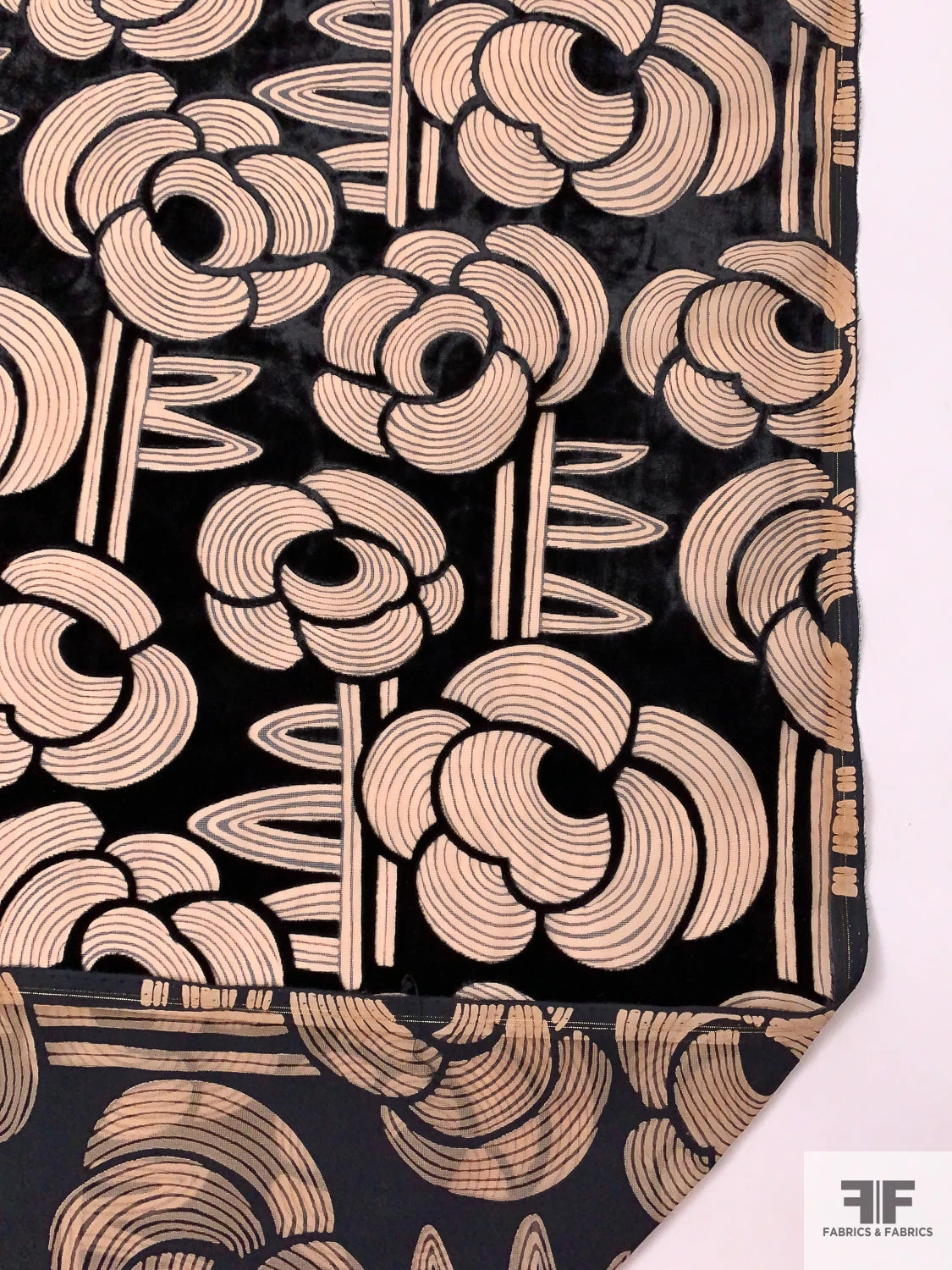 Groovy Floral Printed Cut Velvet - Nude / Black 10 Groovy Floral Printed Cut Velvet - Nude / Black - Image 8