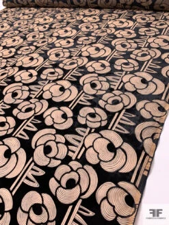 Groovy Floral Printed Cut Velvet - Nude / Black 19 Groovy Floral Printed Cut Velvet - Nude / Black -Fabrics And Fabrics Store 18253 8