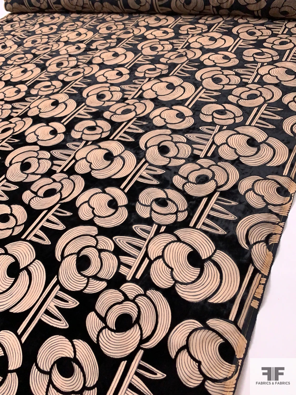 Groovy Floral Printed Cut Velvet - Nude / Black 11 Groovy Floral Printed Cut Velvet - Nude / Black - Image 9