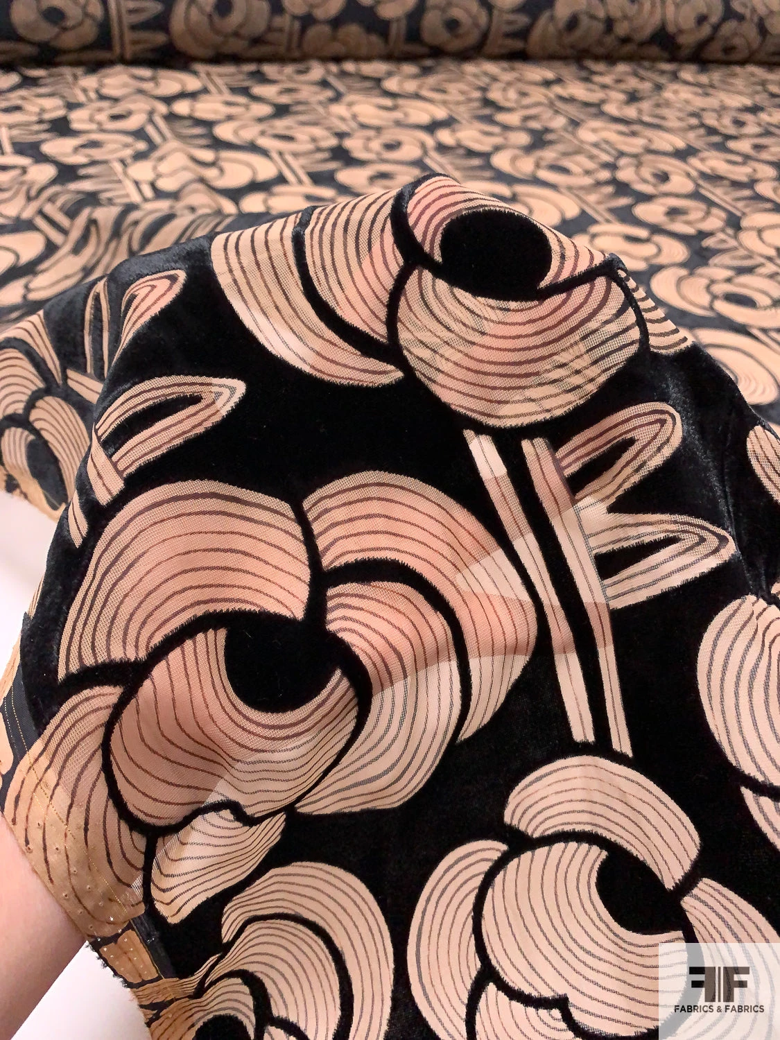 Groovy Floral Printed Cut Velvet - Nude / Black 4 Groovy Floral Printed Cut Velvet - Nude / Black - Image 2