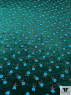 Floral Embroidered Velour - Evergreen / Turquoise Blue / Brown 14 Floral Embroidered Velour - Evergreen / Turquoise Blue / Brown -Fabrics And Fabrics Store 18258 4