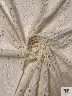 Floral And Oval Pattern Embroidered Eyelet Cotton Voile - Light Cream -Fabrics And Fabrics Store 18273 2