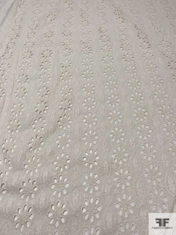 Floral And Oval Pattern Embroidered Eyelet Cotton Voile - Light Cream -Fabrics And Fabrics Store 18273 3