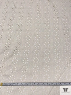 Floral And Oval Pattern Embroidered Eyelet Cotton Voile - Light Cream -Fabrics And Fabrics Store 18273 4