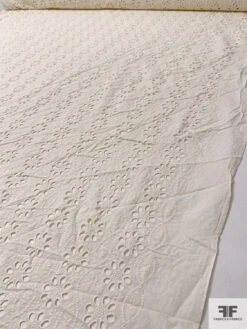 Floral And Oval Pattern Embroidered Eyelet Cotton Voile - Light Cream -Fabrics And Fabrics Store 18273 6