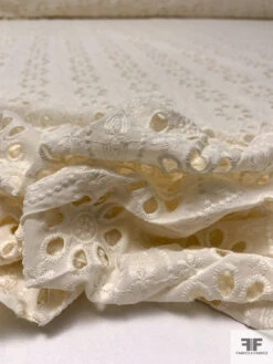 Floral And Oval Pattern Embroidered Eyelet Cotton Voile - Light Cream -Fabrics And Fabrics Store 18273 8