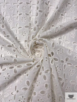 Floral Pattern Embroidered Eyelet Cotton Voile - Off-White