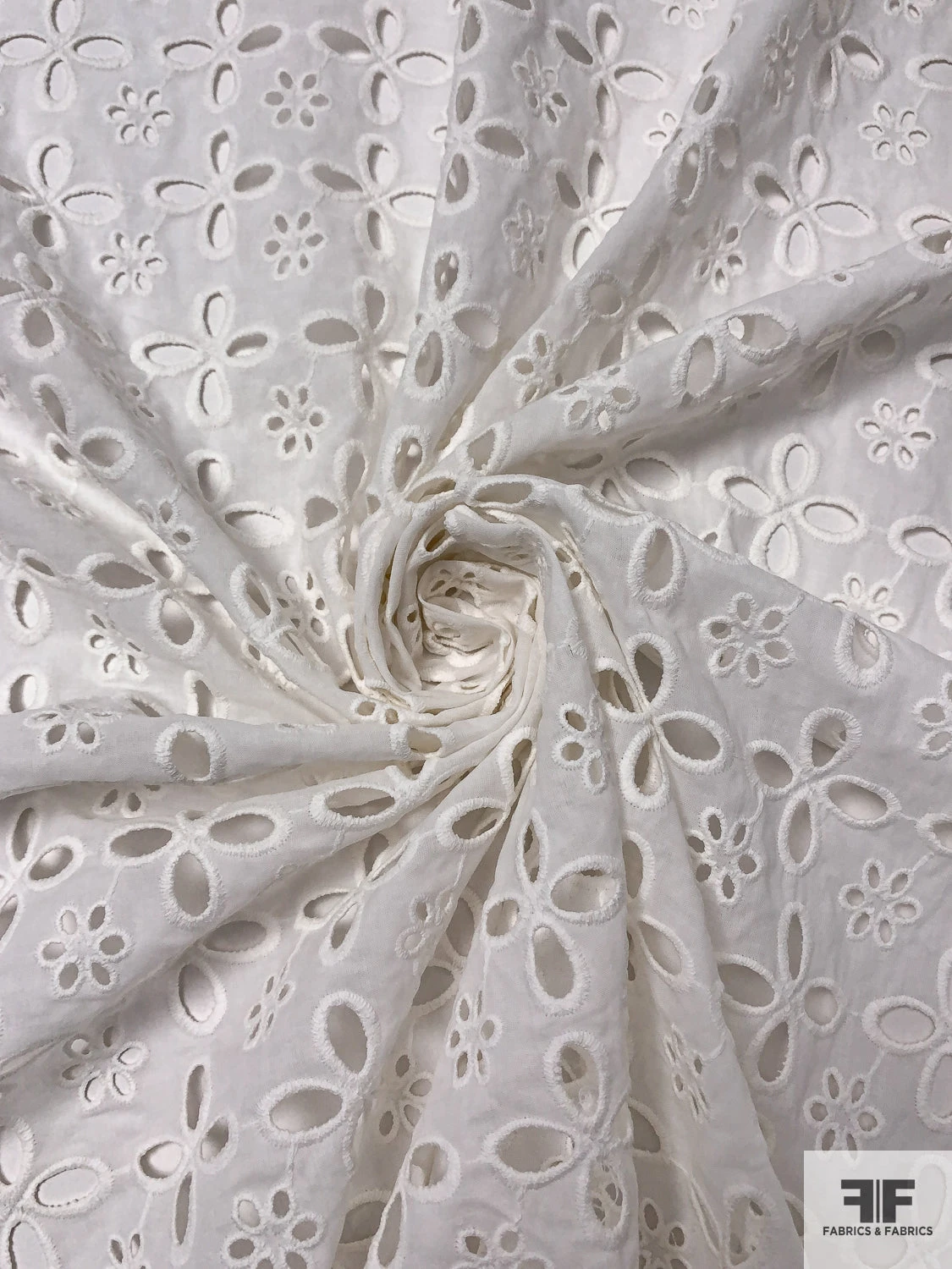 Floral Pattern Embroidered Eyelet Cotton Voile - Off-White 3 Floral Pattern Embroidered Eyelet Cotton Voile - Off-White