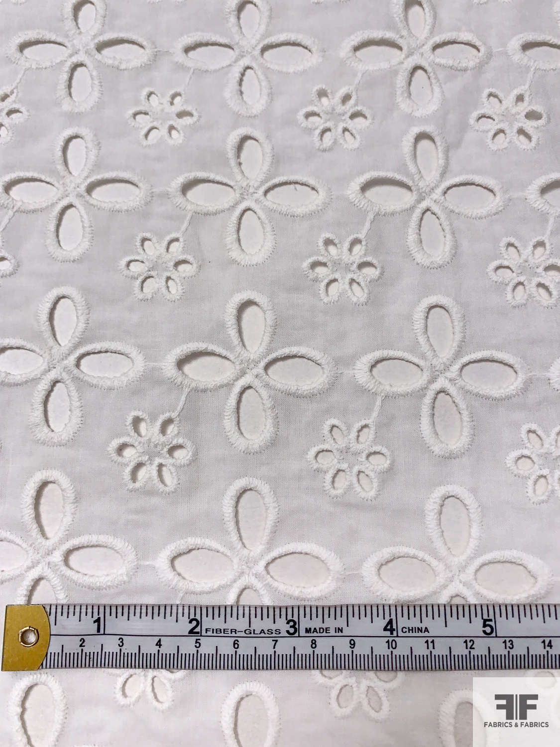 Floral Pattern Embroidered Eyelet Cotton Voile - Off-White 4 Floral Pattern Embroidered Eyelet Cotton Voile - Off-White - Image 2