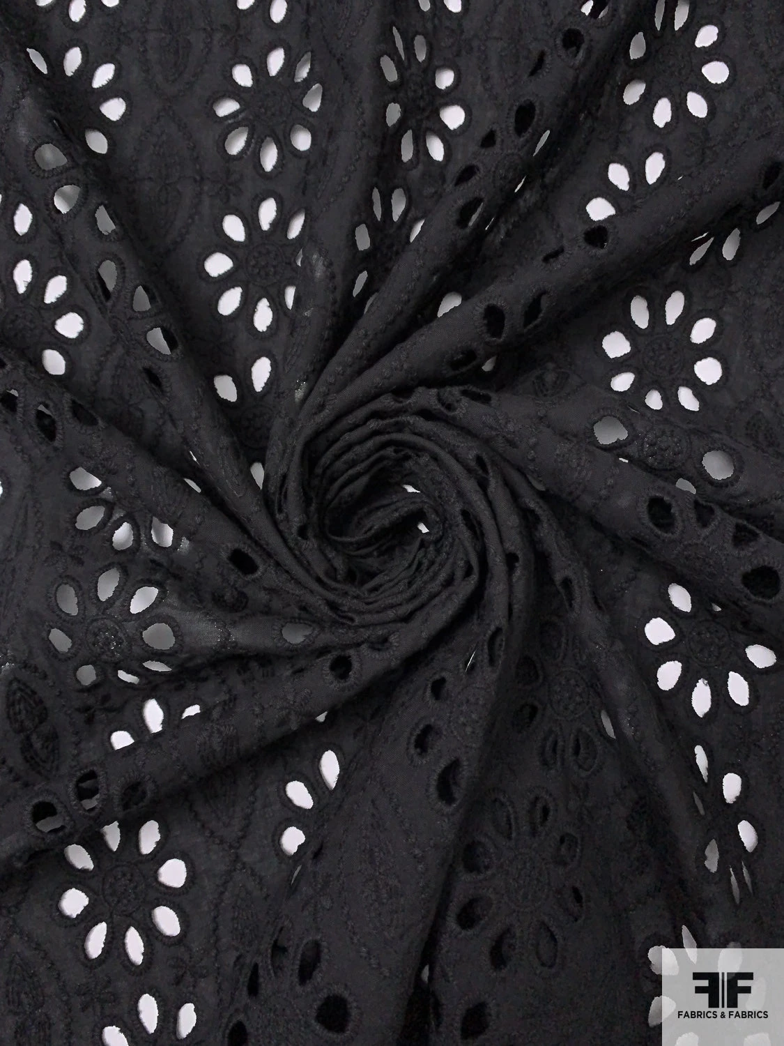 Floral And Oval Pattern Embroidered Eyelet Cotton Voile - Black 3 Floral And Oval Pattern Embroidered Eyelet Cotton Voile - Black