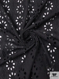 Floral And Oval Pattern Embroidered Eyelet Cotton Voile - Black 12 Floral And Oval Pattern Embroidered Eyelet Cotton Voile - Black -Fabrics And Fabrics Store 18275 2
