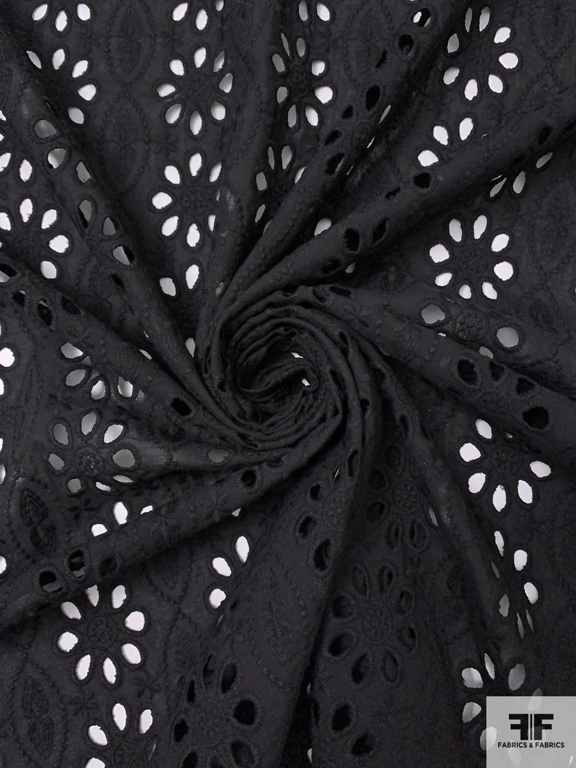 Floral And Oval Pattern Embroidered Eyelet Cotton Voile - Black 5 Floral And Oval Pattern Embroidered Eyelet Cotton Voile - Black - Image 3