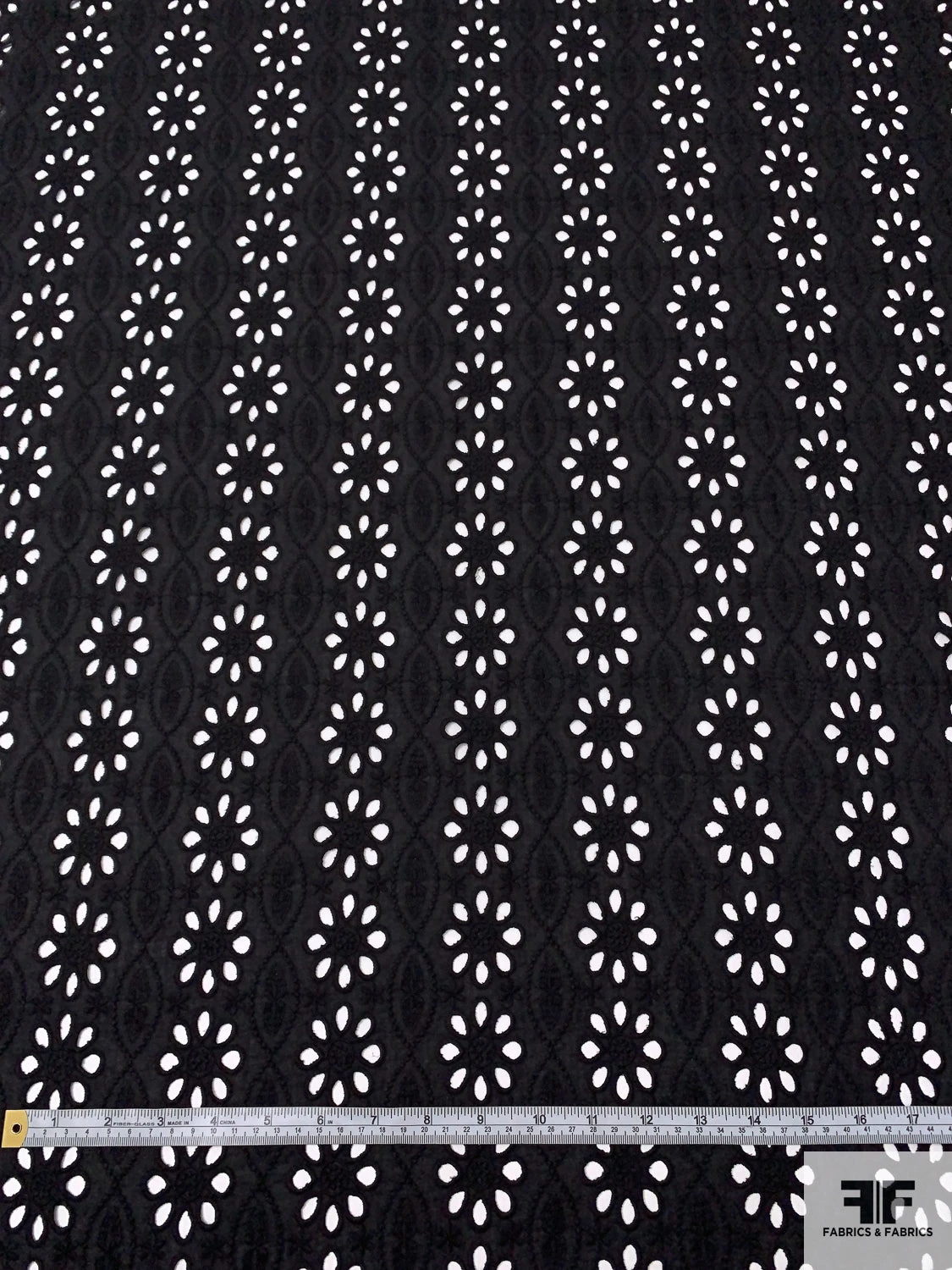 Floral And Oval Pattern Embroidered Eyelet Cotton Voile - Black 4 Floral And Oval Pattern Embroidered Eyelet Cotton Voile - Black - Image 2