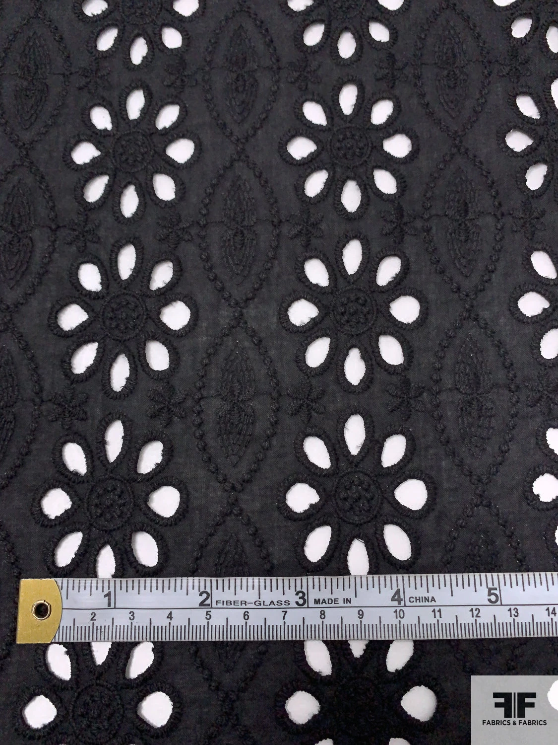 Floral And Oval Pattern Embroidered Eyelet Cotton Voile - Black 7 Floral And Oval Pattern Embroidered Eyelet Cotton Voile - Black - Image 5