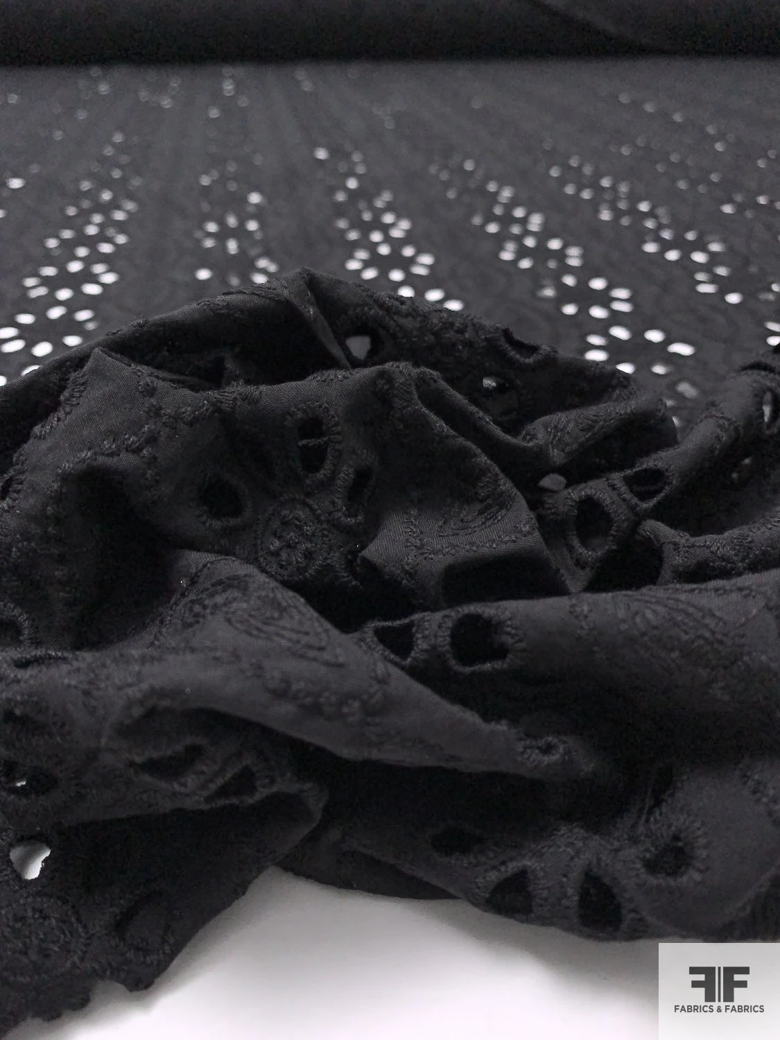 Floral And Oval Pattern Embroidered Eyelet Cotton Voile - Black 10 Floral And Oval Pattern Embroidered Eyelet Cotton Voile - Black - Image 8