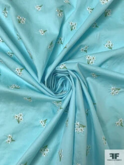 Ditsy Floral Embroidered Cotton Poplin - Aquamarine / White / Green 13 Ditsy Floral Embroidered Cotton Poplin - Aquamarine / White / Green -Fabrics And Fabrics Store 18277 2
