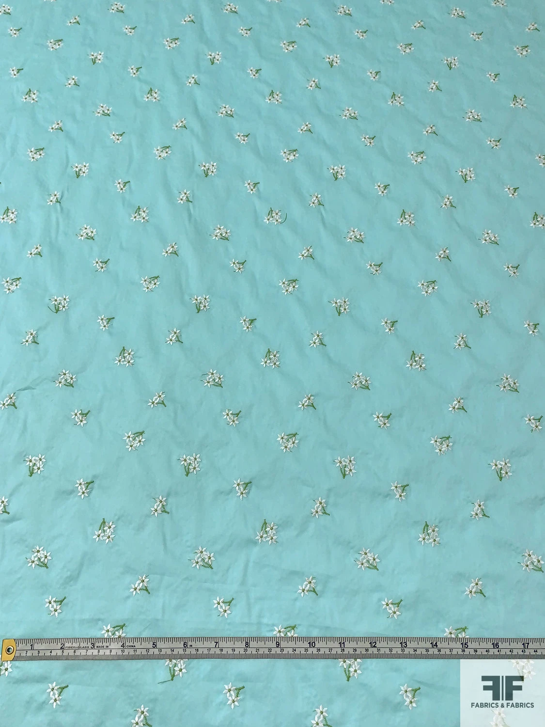 Ditsy Floral Embroidered Cotton Poplin - Aquamarine / White / Green 7 Ditsy Floral Embroidered Cotton Poplin - Aquamarine / White / Green - Image 5