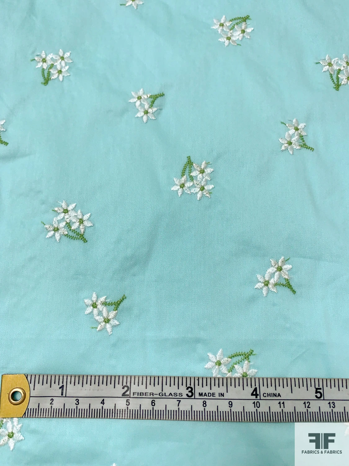Ditsy Floral Embroidered Cotton Poplin - Aquamarine / White / Green 4 Ditsy Floral Embroidered Cotton Poplin - Aquamarine / White / Green - Image 2