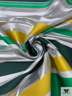 Italian Horizontal Striped Lamé Zibeline - Green / Evergreen / Yellow / Silver / White -Fabrics And Fabrics Store 18286 2