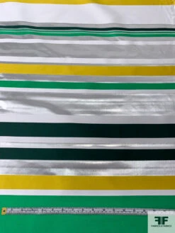 Italian Horizontal Striped Lamé Zibeline - Green / Evergreen / Yellow / Silver / White -Fabrics And Fabrics Store 18286 5
