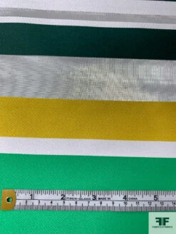 Italian Horizontal Striped Lamé Zibeline - Green / Evergreen / Yellow / Silver / White -Fabrics And Fabrics Store 18286 6