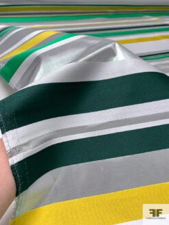 Italian Horizontal Striped Lamé Zibeline - Green / Evergreen / Yellow / Silver / White -Fabrics And Fabrics Store 18286 9