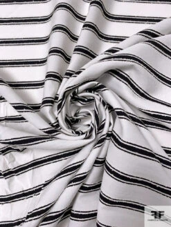 Italian Horizontal Striped Cotton Shirting With Slub Texture - Off-White / Black -Fabrics And Fabrics Store 18288 2
