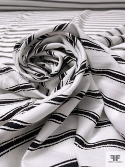 Italian Horizontal Striped Cotton Shirting With Slub Texture - Off-White / Black