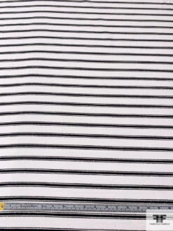 Italian Horizontal Striped Cotton Shirting With Slub Texture - Off-White / Black -Fabrics And Fabrics Store 18288 5