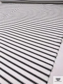 Italian Horizontal Striped Cotton Shirting With Slub Texture - Off-White / Black -Fabrics And Fabrics Store 18288 8