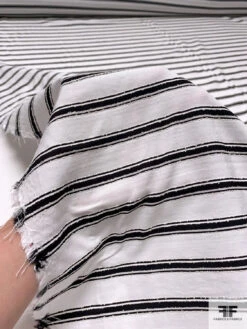 Italian Horizontal Striped Cotton Shirting With Slub Texture - Off-White / Black -Fabrics And Fabrics Store 18288 9