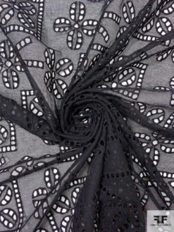 Geomeric Floral Embroidered Eyelet Cotton Gauze - Black 13 Geomeric Floral Embroidered Eyelet Cotton Gauze - Black -Fabrics And Fabrics Store 18300 1