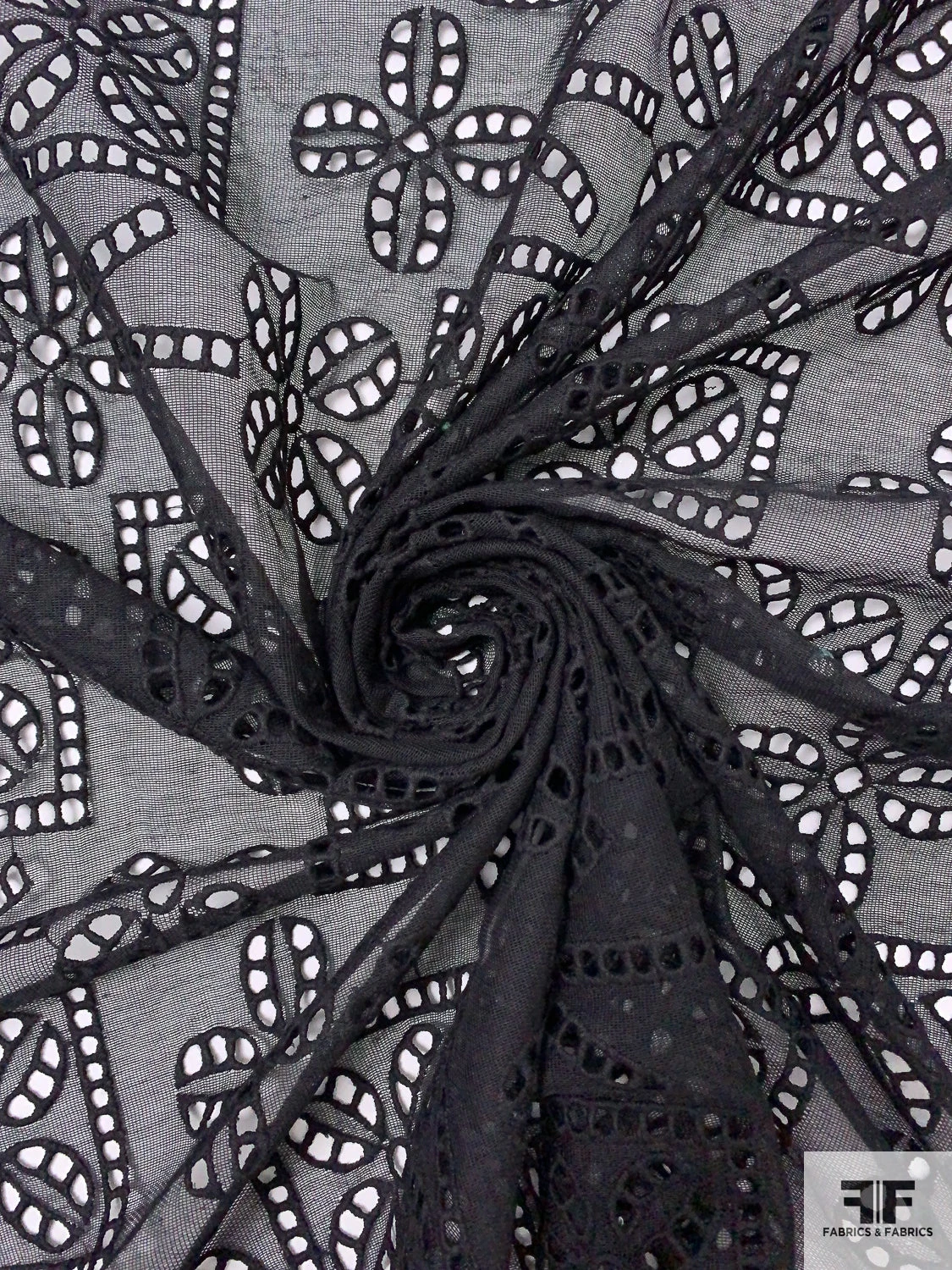 Geomeric Floral Embroidered Eyelet Cotton Gauze - Black 6 Geomeric Floral Embroidered Eyelet Cotton Gauze - Black - Image 4