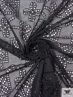 Geomeric Floral Embroidered Eyelet Cotton Gauze - Black 12 Geomeric Floral Embroidered Eyelet Cotton Gauze - Black -Fabrics And Fabrics Store 18300 2