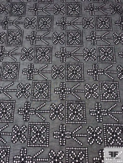 Geomeric Floral Embroidered Eyelet Cotton Gauze - Black 15 Geomeric Floral Embroidered Eyelet Cotton Gauze - Black -Fabrics And Fabrics Store 18300 4